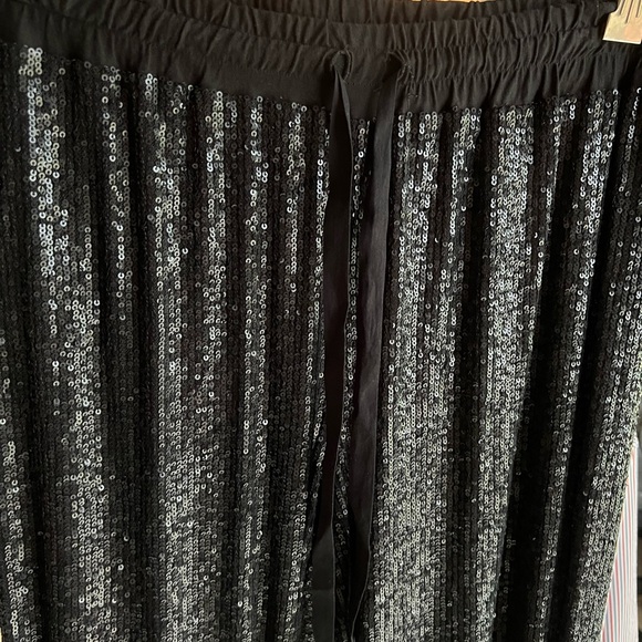 NWOT JOHNNY Was Black Grace Sequin Elastic Drawstring Waist Long Cocktail Pants - Picture 11 of 13